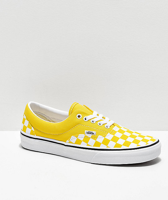 yellow checkered lace up vans