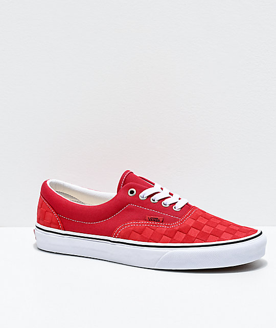vans era checkerboard red