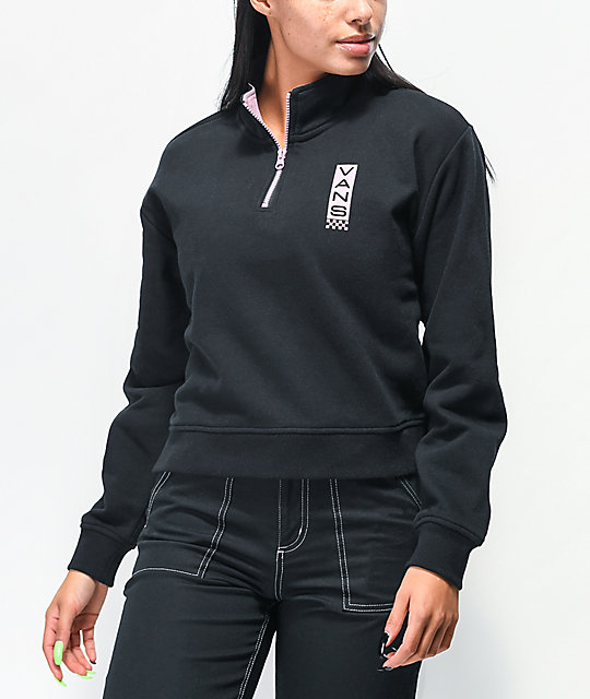 Download Vans Logo Black Half Zip Mock Neck Crop Sweatshirt | Zumiez.ca