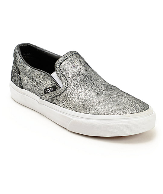 Vans Metallic Silver Slip On Shoes | Zumiez