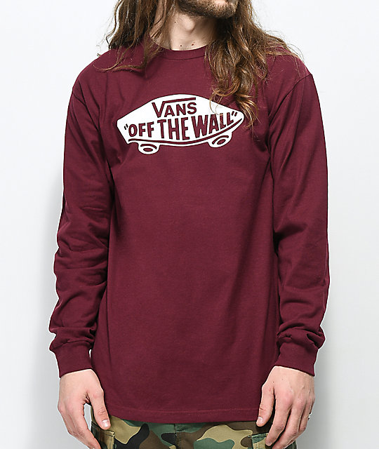 Vans Off The Wall Burgundy Long Sleeve T-Shirt | Zumiez.ca