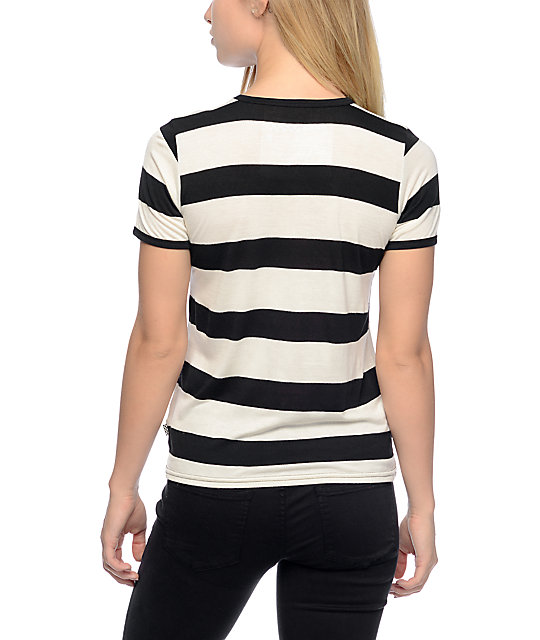 Vans Off The Wall Patch Black And White Rugby Stripe T-Shirt | Zumiez