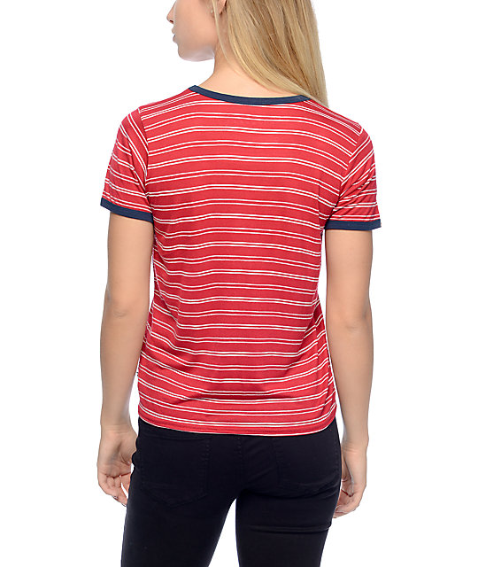 Vans Off The Wall Red & White Stripe Ringer T-Shirt | Zumiez