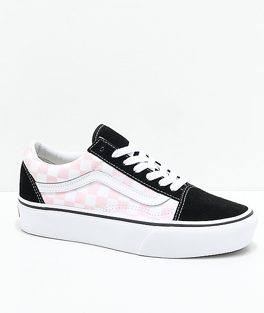 black white and pink checkered vans