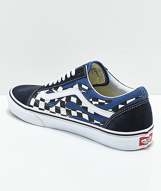 Vans old skool checkerboard flame navy & white store skate shoes