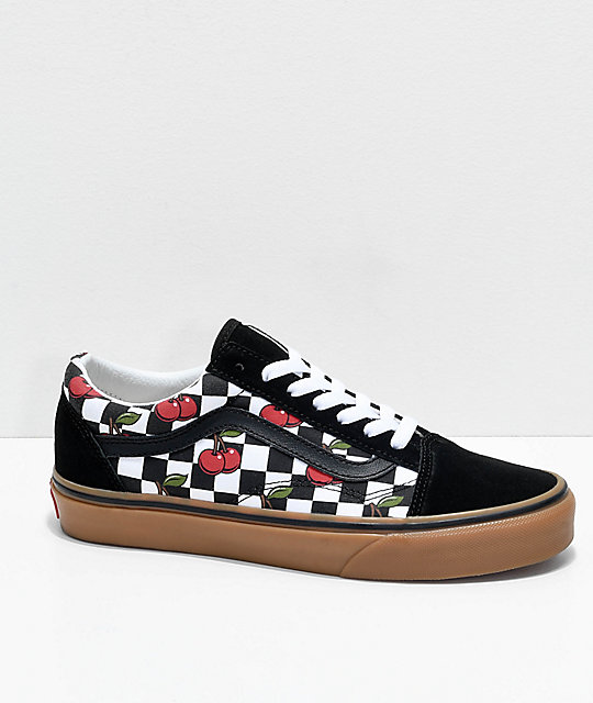 Vans Old Skool Cherry Black & Gum Checkered Skate Shoes | Zumiez