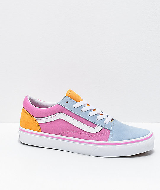 Vans Old Skool Colorblock zapatos de skate rosas, anaranjados y azules