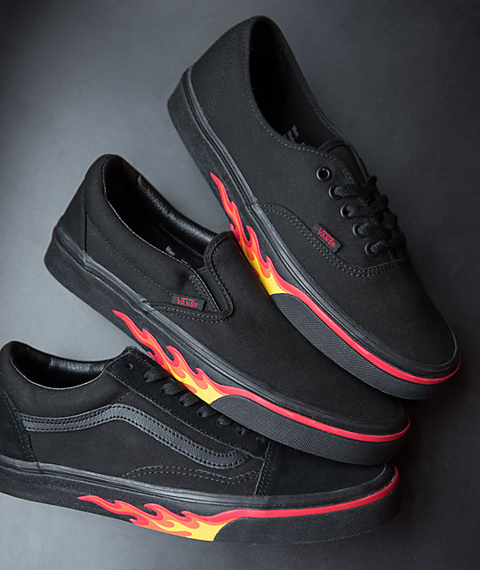 Vans Old Skool Flame Wall Black & Black Shoes | Zumiez