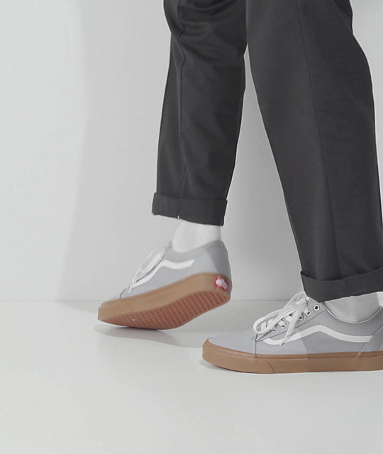 Australië hospita logo Vans Old Skool High Rise Grey, White, & Gum Skate Shoes