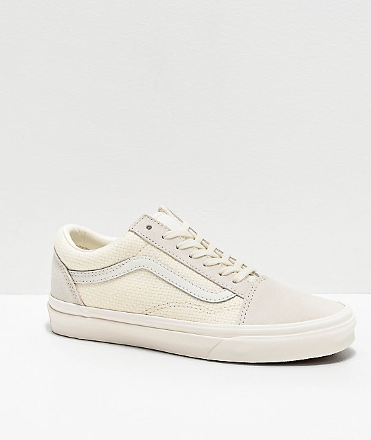 Vans Old Skool Marshmallow White Woven Checkerboard Skate Shoes | Zumiez