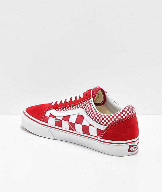 red mixed checkerboard vans