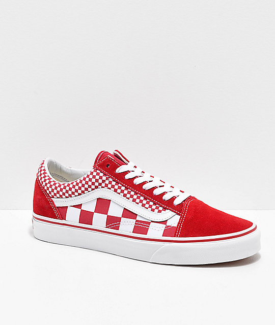 all red checkerboard vans