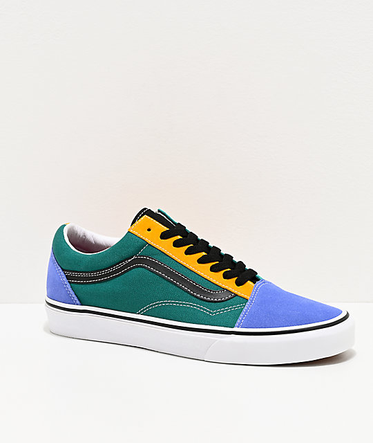 Vans Old Skool Mix Colorblock Yellow & Tidepool Skate Shoes Vans Old Skool Mix Colorblock Yellow & Tidepool Skate Shoes