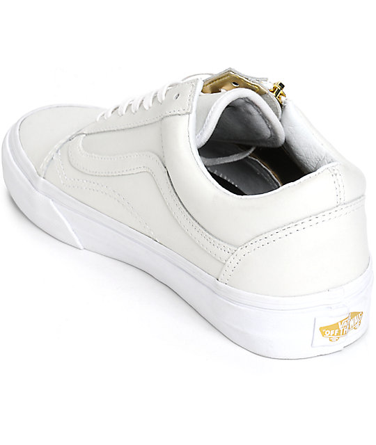 Vans Old Skool zapatos de cuero blanco con cremallera (mujer) | Zumiez