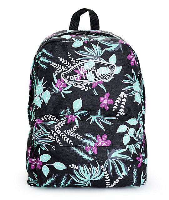 Vans Realm Black Floral Print Backpack 