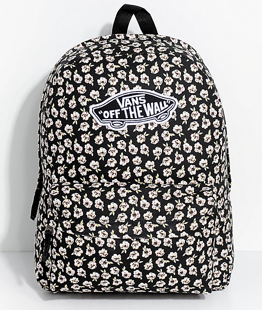 black vans backpack with flowers