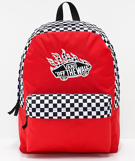 Vans Realm Racing Red & Checkerboard Flame Backpack | Zumiez