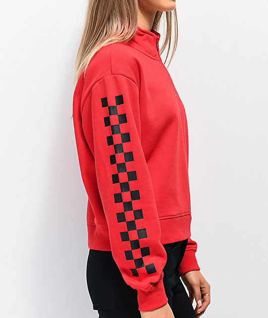 red quarter zip sweater