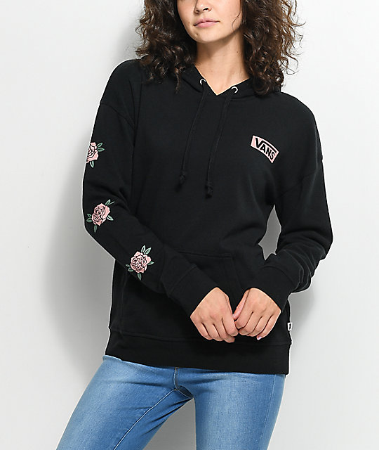black sweatshirt with roses