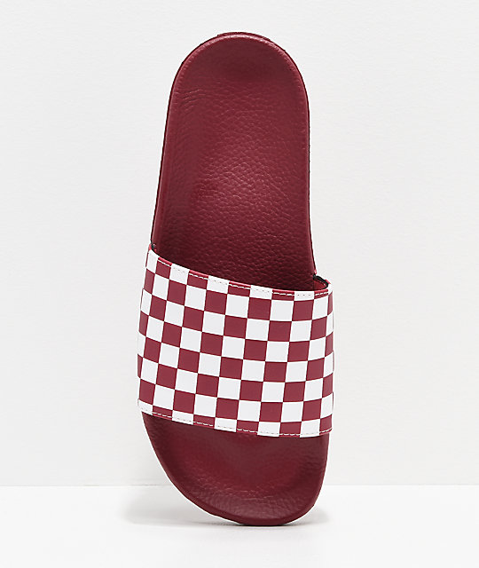 vans checkerboard slides red