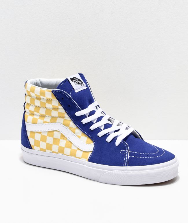 blue pink and yellow checkerboard vans