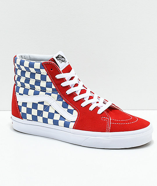 Vans Sk8 Hi BMX zapatos de skate a cuadros en azul, rojo y blanco
