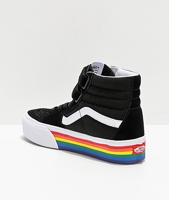 Vans Sk8-Hi Black, White & Rainbow V Platform Shoes | Zumiez