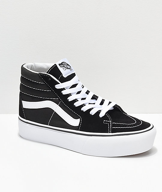 Vans Sk8-Hi Black & White Platform Shoes | Zumiez Vans Sk8-Hi Black & White Platform Shoes | Zumiez