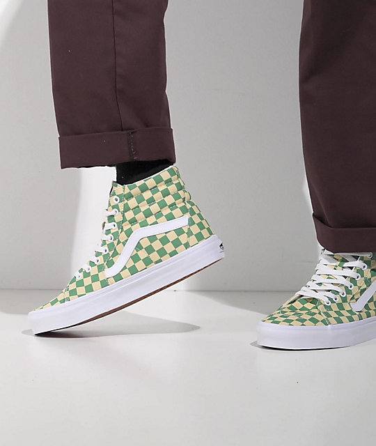 dragt invadere Doktor i filosofi Vans Sk8-Hi Checker Light Green & White Skate Shoes