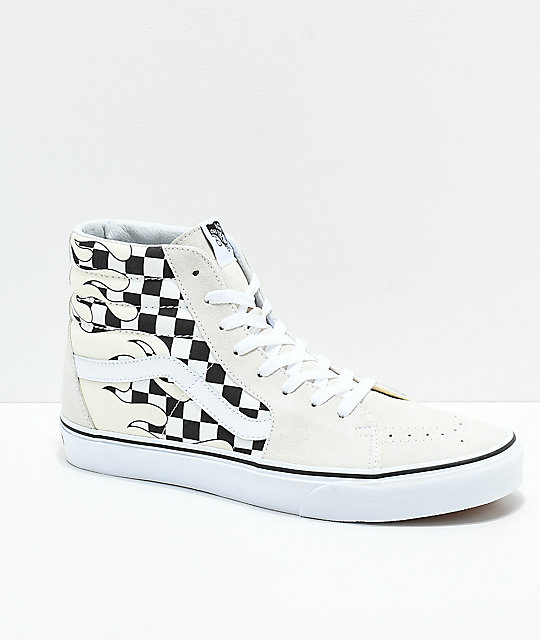 Vans Sk8-Hi Checkerboard Flame zapatos de skate en blanco | Zumiez