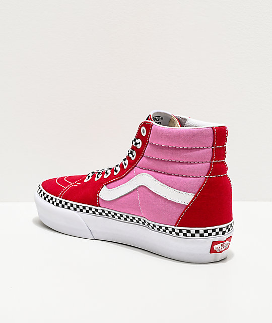 Vans Sk8-Hi Checkerboard Foxing Chili Red & Pink Platform Shoes | Zumiez