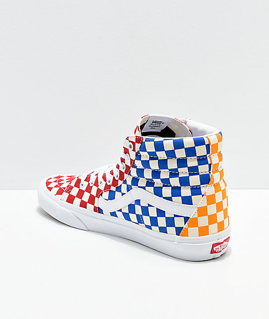 blue red and yellow checkered vans