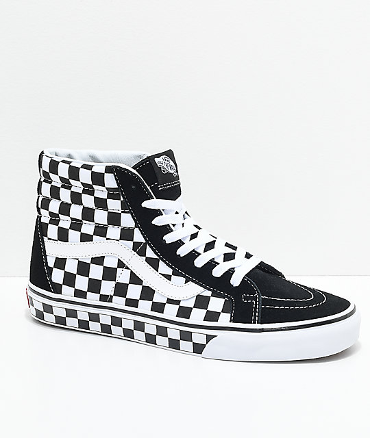 Vans Sk8-Hi Checkered Black \u0026 True White Skate Shoes | Zumiez