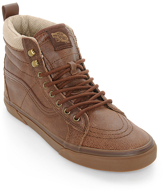 vans brown leather high tops cheap online