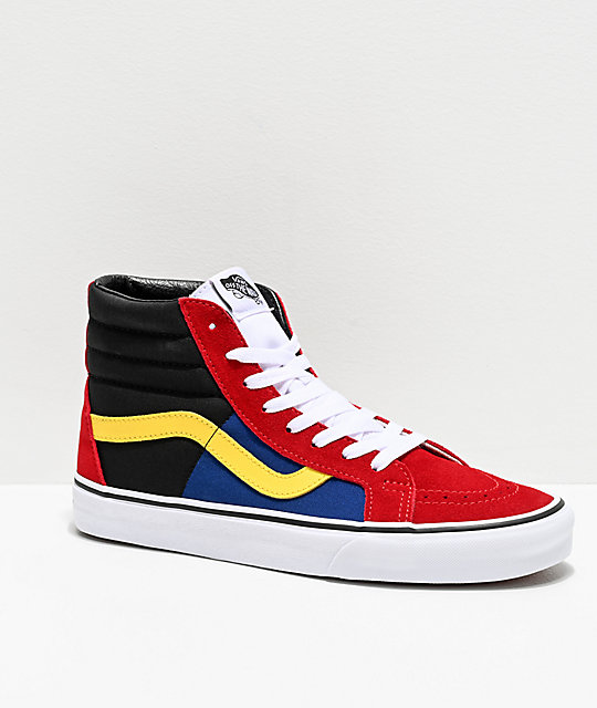 high top vans red and black