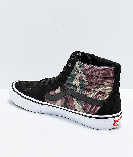 Vans Sk8-Hi Pro Black, White & Camo Skate Shoes | Zumiez