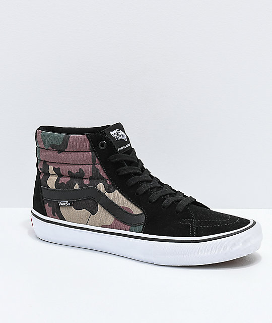 Vans Sk8-Hi Pro Black, White & Camo Skate Shoes | Zumiez