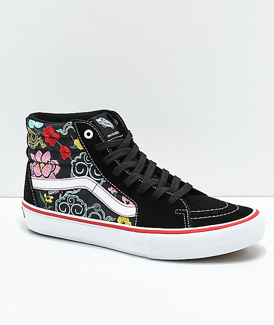 Vans Sk8-Hi Pro Lizzie Floral Black & White Skate Shoes Vans Sk8-Hi Pro Lizzie Floral Black & White Skate Shoes
