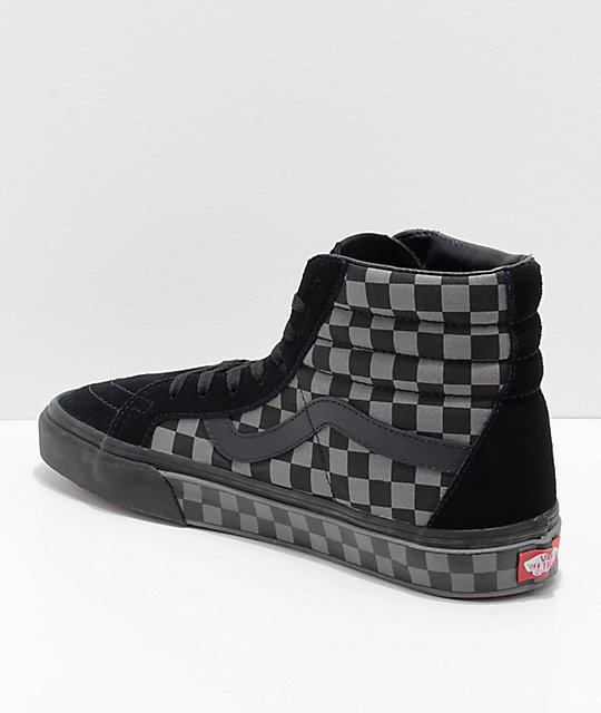 black and grey checkered high top vans