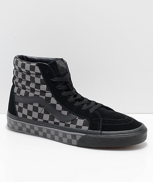 black and grey checkered high top vans