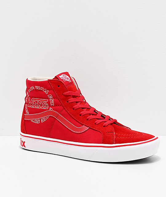 Vans Sk8 Hi Reissue Comfycush Distort Red White Skate Shoes Zumiez