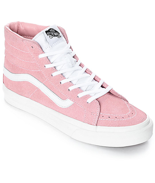 pink and white vans high top