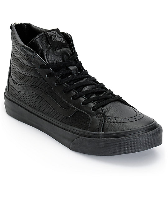 black leather perforated vans