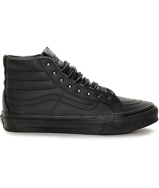 Vans Sk8 Hi Slim Rivets Black Leather Shoes | Zumiez