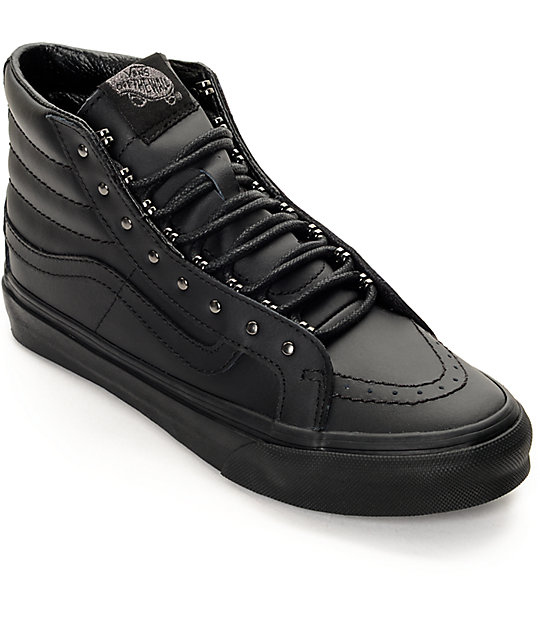 vans black leather shoes