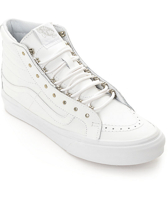 all white leather high top vans cheap 