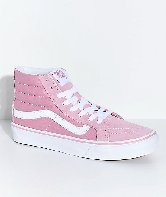 Vans Sk8-Hi Slim Zephyr Pink & White Skate Shoes | Zumiez
