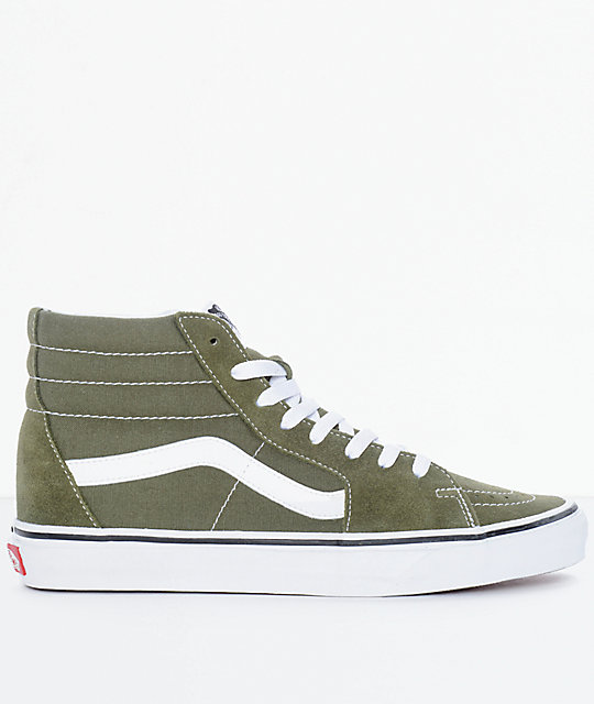 Vans Sk8-Hi Winter Moss Green & White Skate Shoes | Zumiez