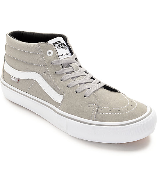 Vans Sk8-Mid Pro Drizzle Grey & White Skate Shoes