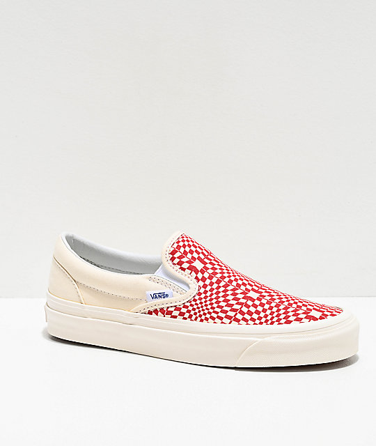 vans slip ons red checkerboard